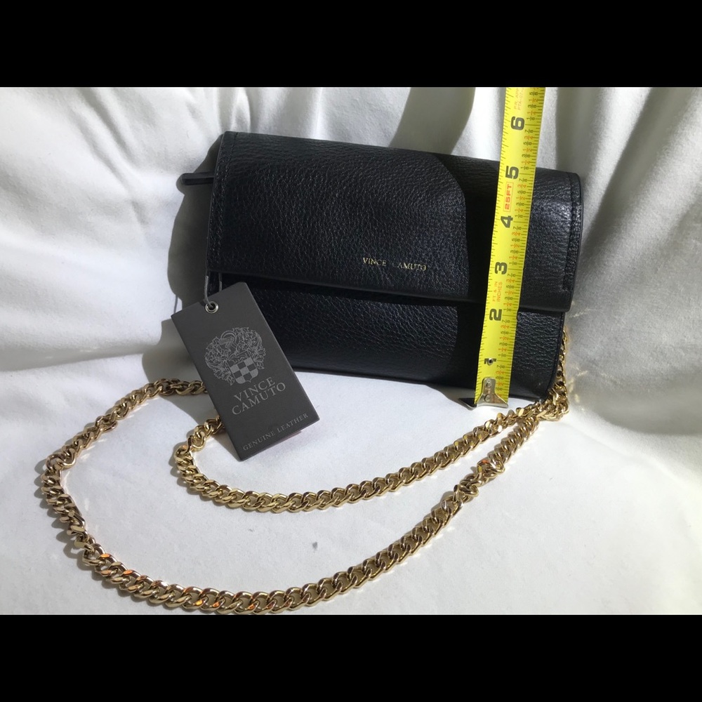 Vince Camuto Black Pebbled Leather Crossbody with Gold Chain
